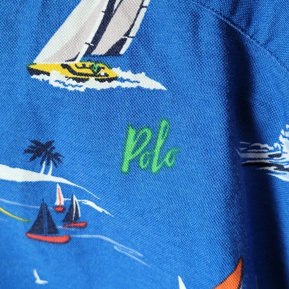 Polo Ralph Lauren 4XLT Mens Button Down Shirt Cotton Sailboats Islands Tropical